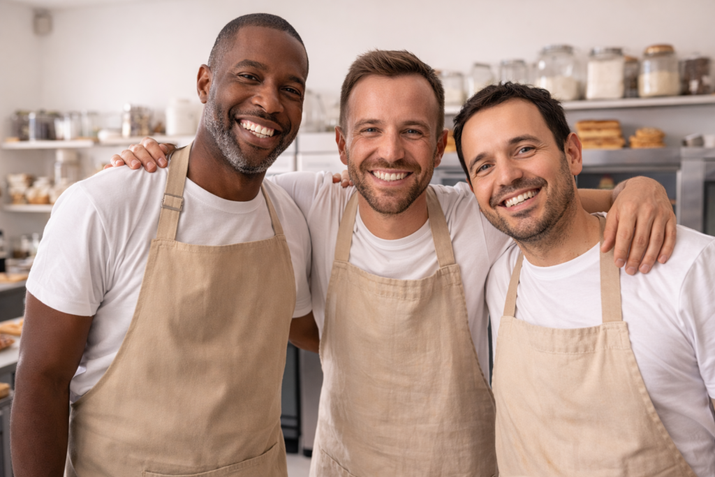 Les trois fondateurs Photo des trois fondateurs de l'atelier des gourmands